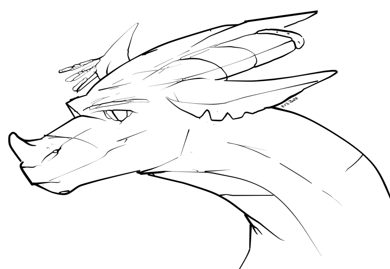 Lost Dragon: a white dragon with gold omega-shaped horns, one of which is broken.  He has earrings in one ear.